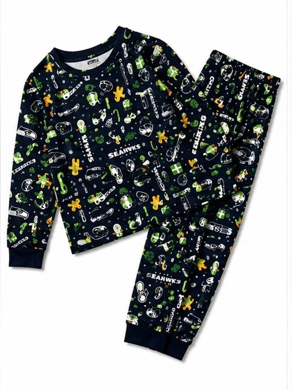 Seattle Seahawks 12th Man NFL Christmas Flannel Unisex Pajama Set Youth XS 4/5